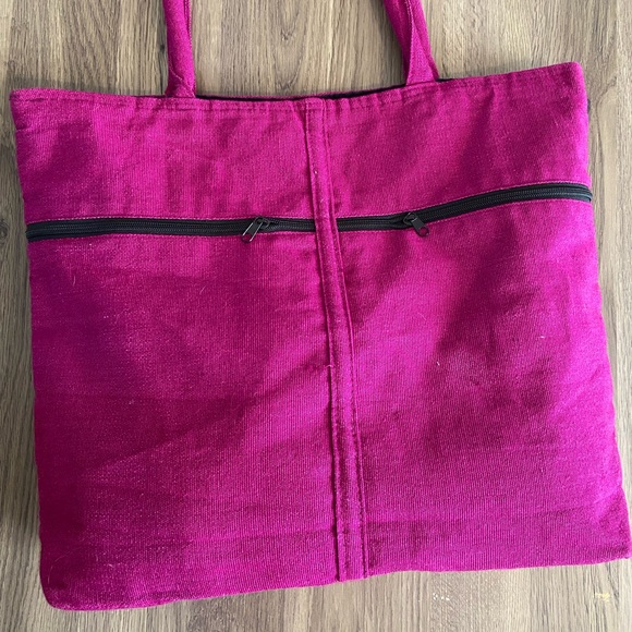 Maya Mexican Embroidered Corduroy Cotton Zippered Tote - Picture 7 of 8